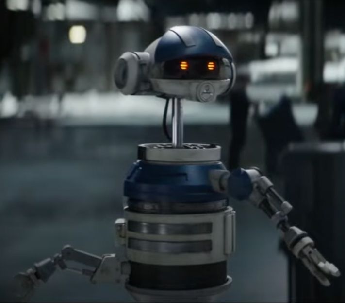 Blue and white RX-droid from the book of boba fett