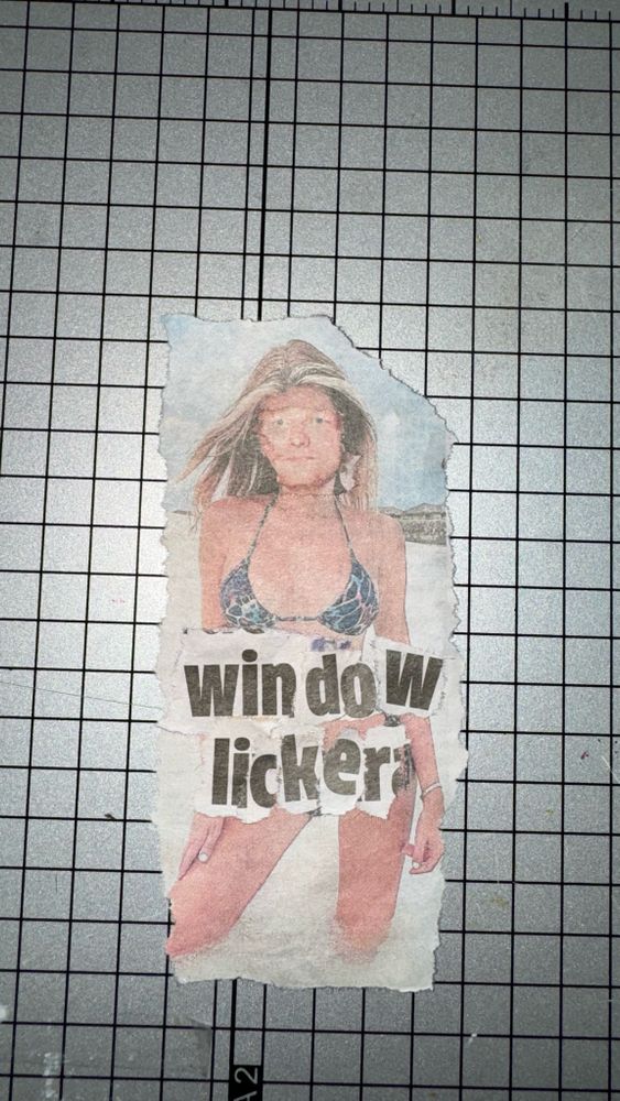 This is a woman in a Bikini with Ed Sheeran’s face placed on top of the face and it saids “window licker” referencing the Aphex Twin track.