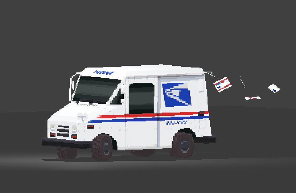 A low poly and low resolution render of a USPS mail truck
