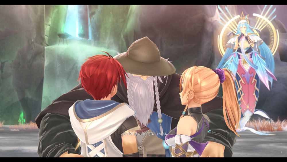 Screenshot of Ys X: Nordics on PlayStation 5.  Ending dialog: "...is none other than you."
