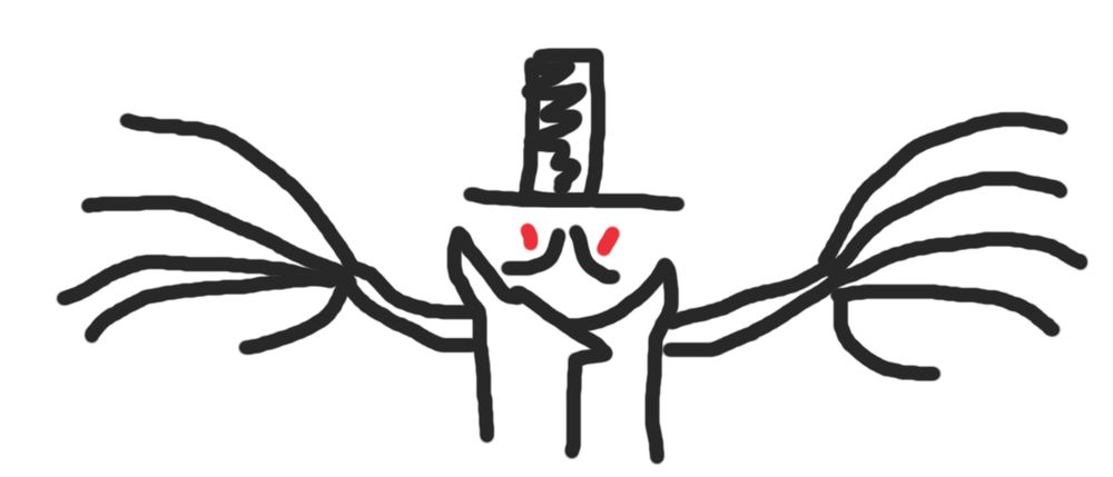 my recollection of the babadook. top hat, red eyes, an approximation of a buttoned-up coat, and long scary fingers.