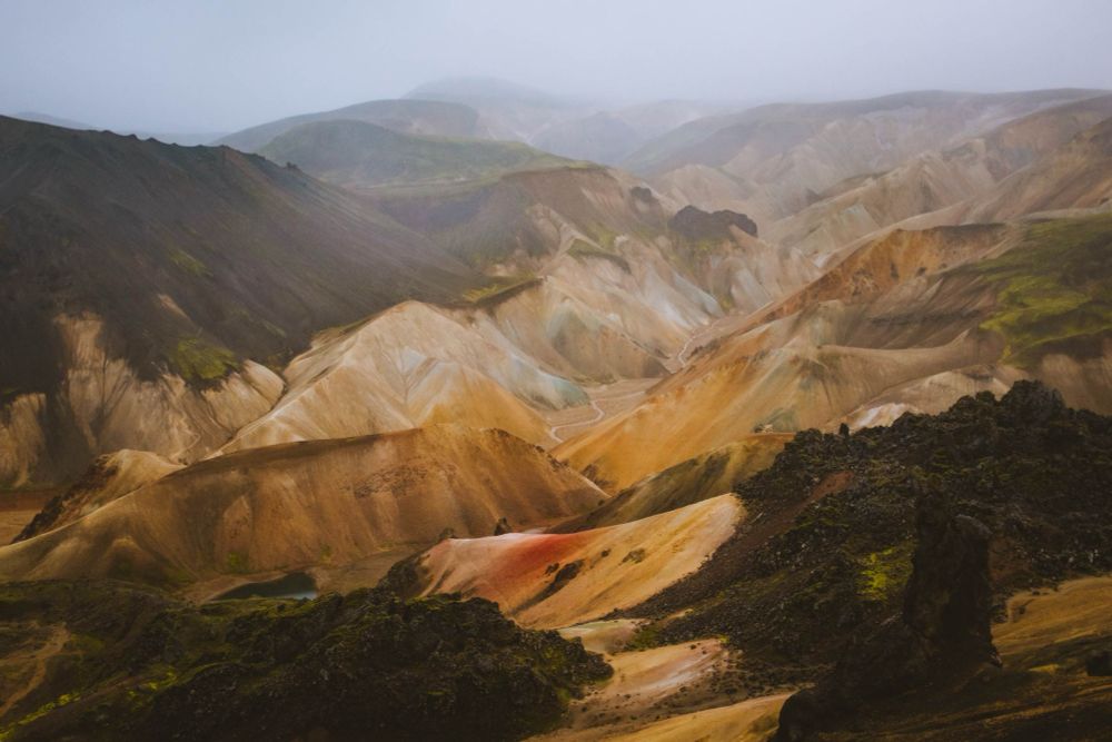 The highlands of Iceland, multicolored mountains. 
