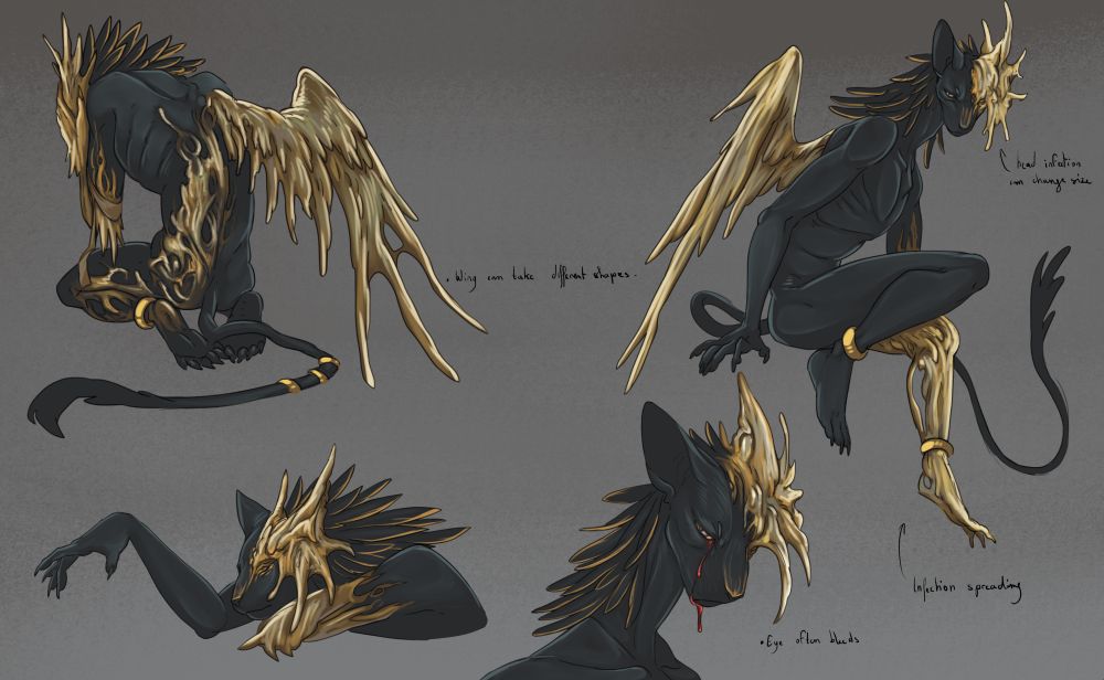 ref sheet of a creature design. I drew poses to see how the design works.