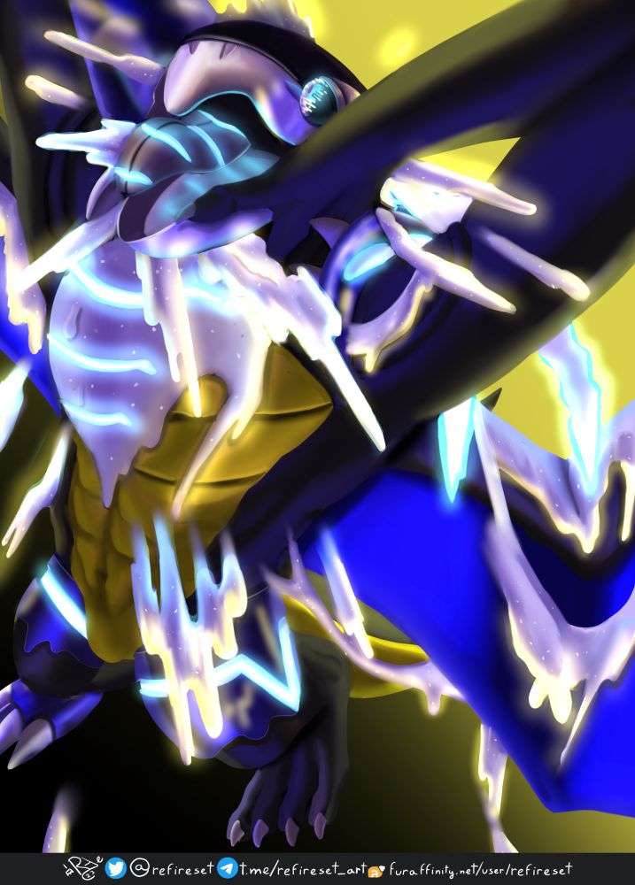 A dragon starts to get transformed into a miraidon after putting a mask which drops goo until it's completed as Miraidon.