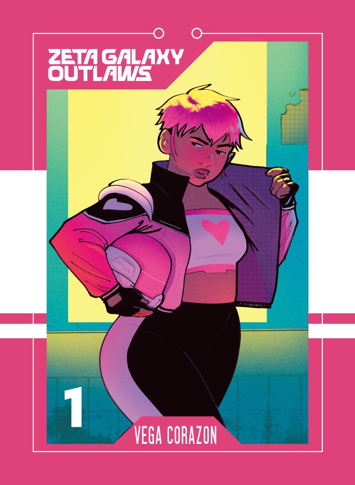 Vega Corazón on a pink and white trading card!