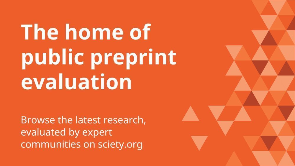 White text on orange background. The text states "The home of public preprint evaluation. Browse the latest research evaluated by expert communities on sciety.org"