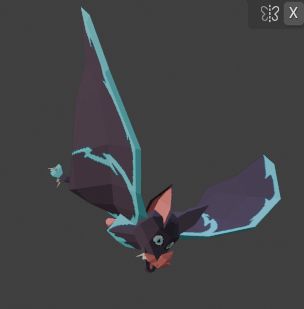 Diving bat tomo with lightning pattern running down its wings.