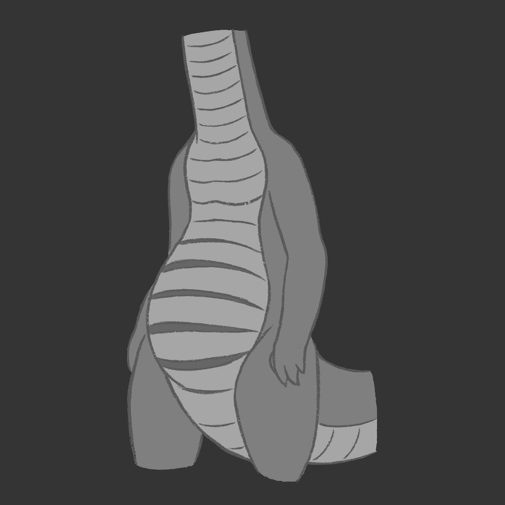 a simple drawing of a dragon's torso. the dragon has a distended stomach, and their belly scales around the area have large dark areas between them as though they're stretching