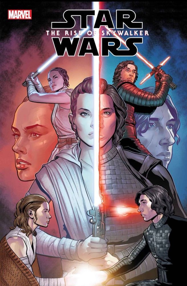 Image of new Marvel Rise of Skywalker comic showing Rey and Kylo Ben as two mirrored halves