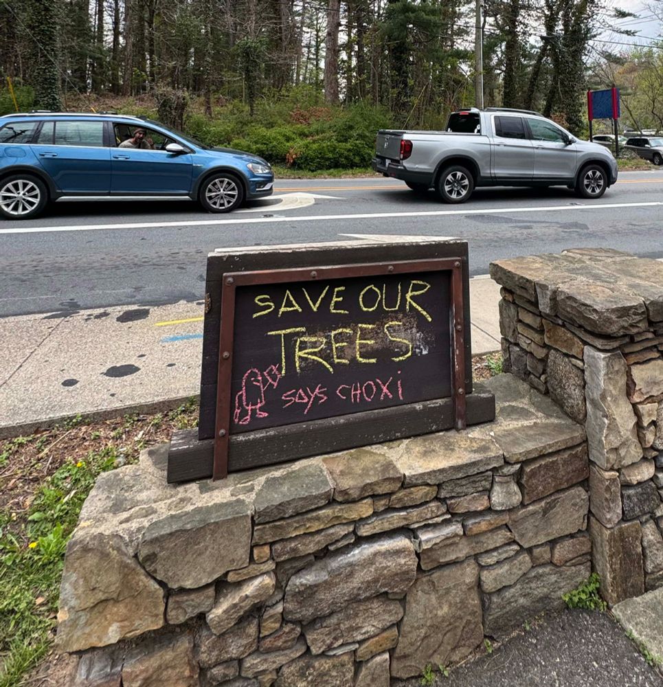 Sign on road saying "Save Our Trees."
