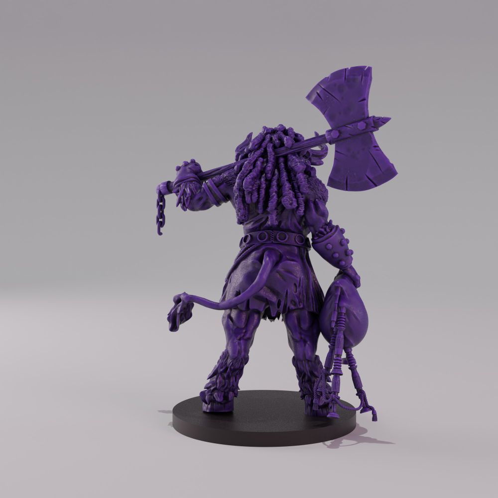The back of a violet render of a miniatures minotaure.
Sculpted digitally by hand. 