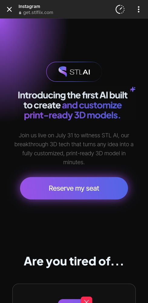 Screencap of stl ai in stlflix. Built and create ready to print ai slop.
