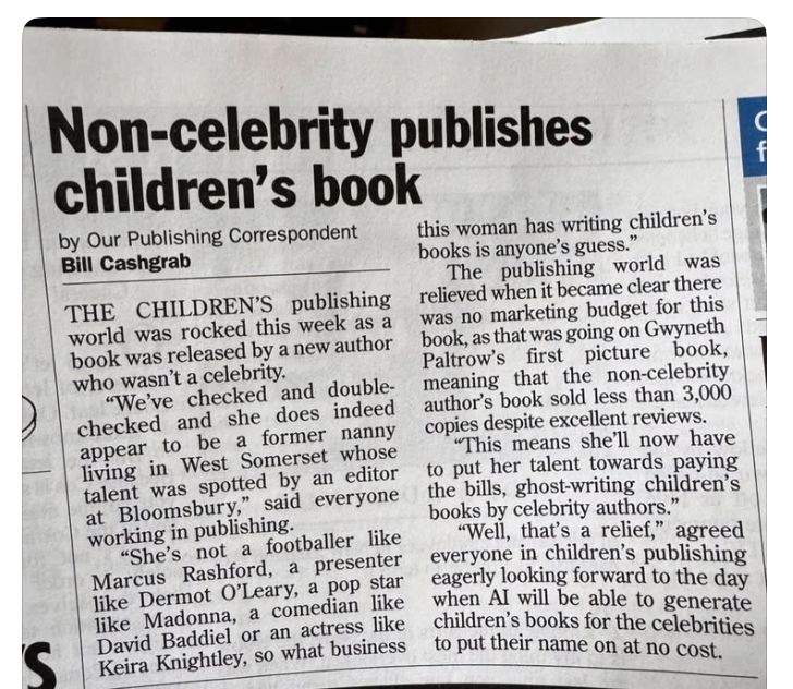 Piece from Private Eye making fun of tranches celebrity books for children 