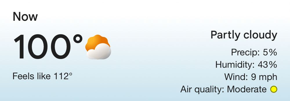 Feels like temperature is 112 F, 44 C