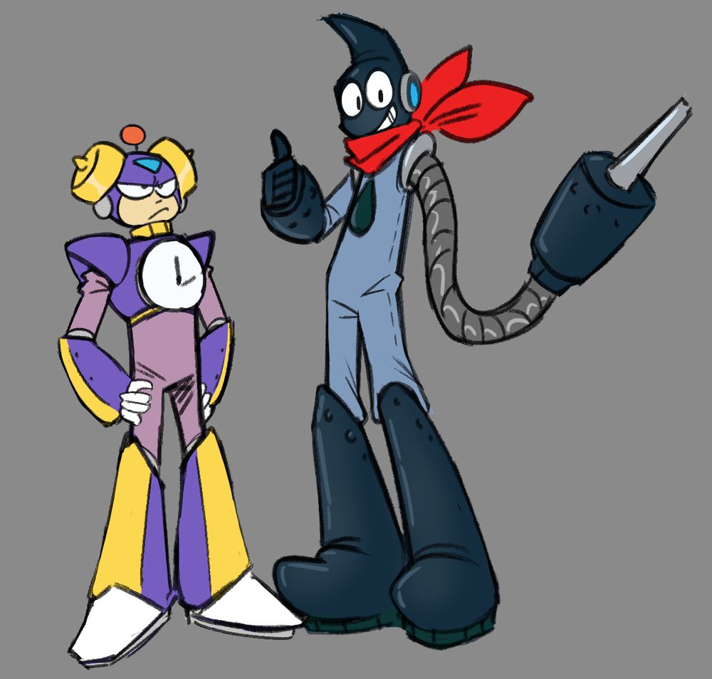 Full body art of Time Man and Oil Man.