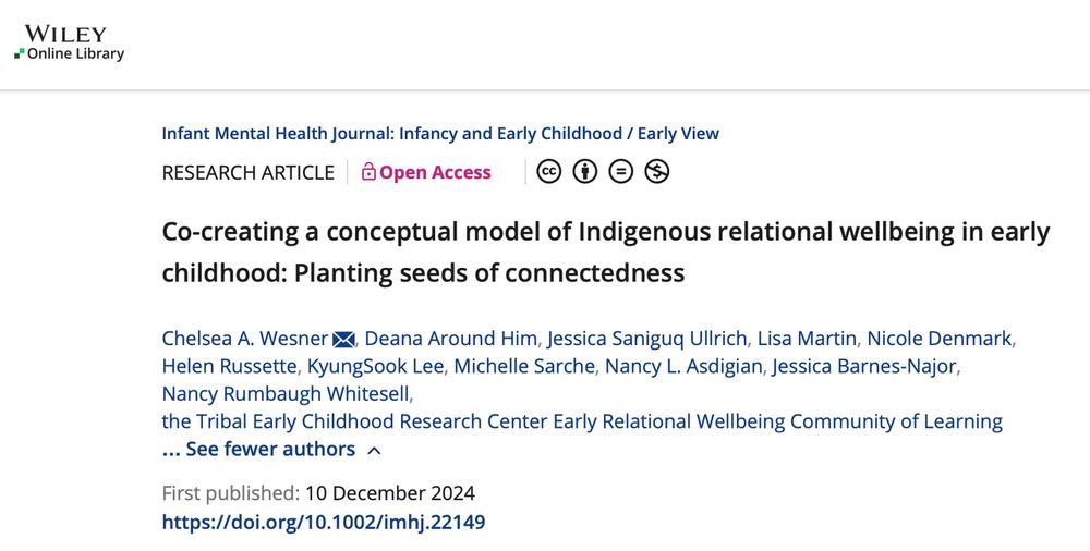 screenshot image of the article entitled, "Co-creating a conceptual model of Indigenous relational wellbeing in early childhood: Planting seeds of connectedness"