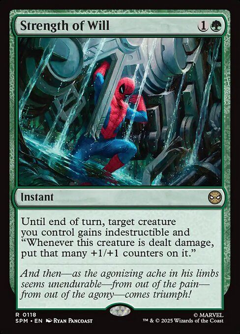 Strength of Will from the new Spiderman MTG set. 