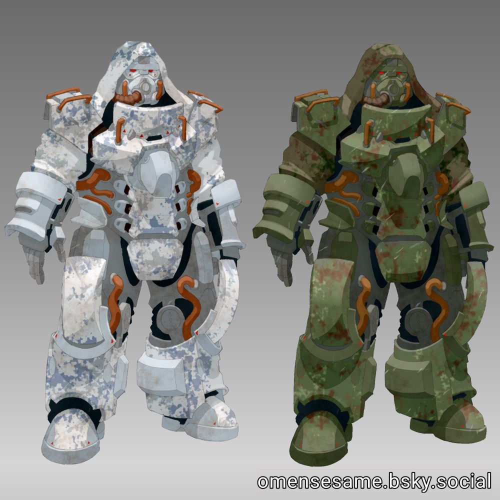 Snow and Forest Camo skins - Color palettes especially meant for this model of power armor. 