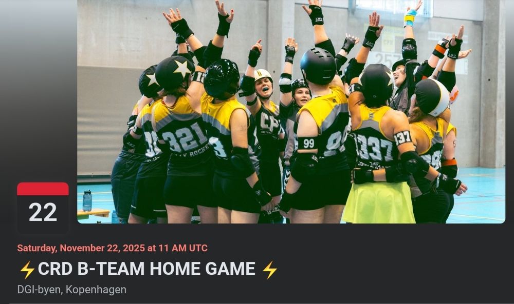 Saturday November 22 at 11 AM UTC ** NOT LOCAL TIME

CRD B-TEAM HOME GAME
