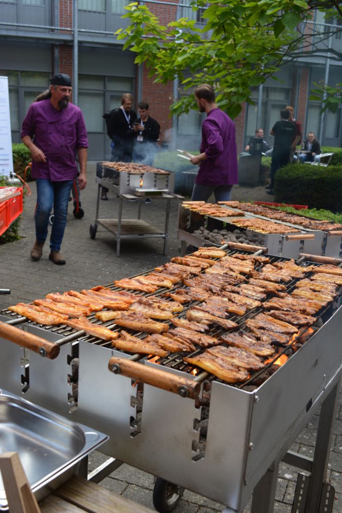 A view of the grill. Filled with steaks