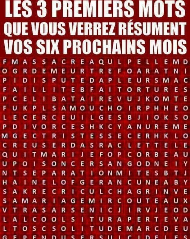 LES 3 PREMIERS MOTS QUE VOUS VERREZ RÉSUMENT VOS SIX PROCHAINS MOIS