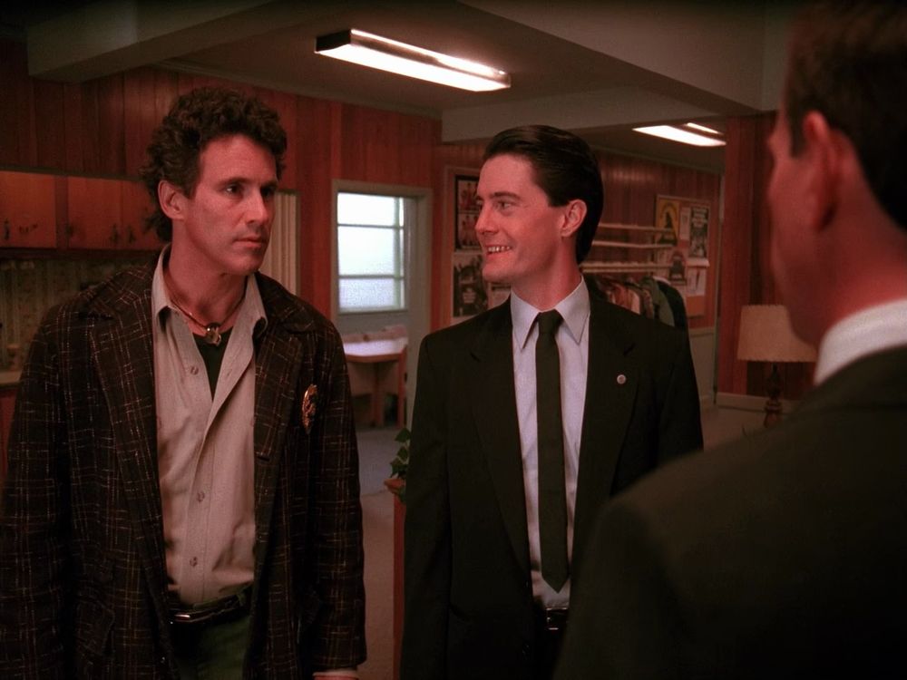 Sheriff Truman meeting Albert. Twin Peaks S01E03 - Zen or the Skill to Catch a Killer.