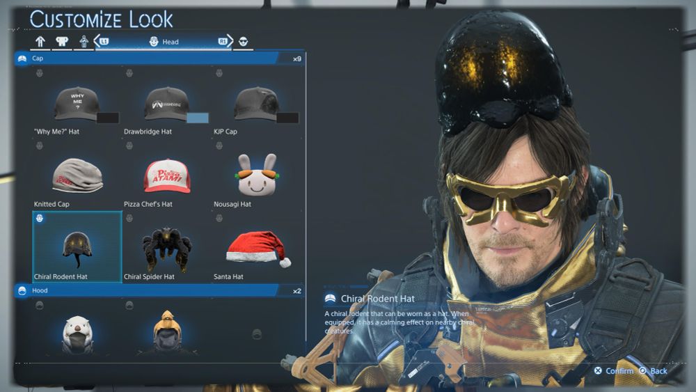 Sam wearing a chiral creature hat