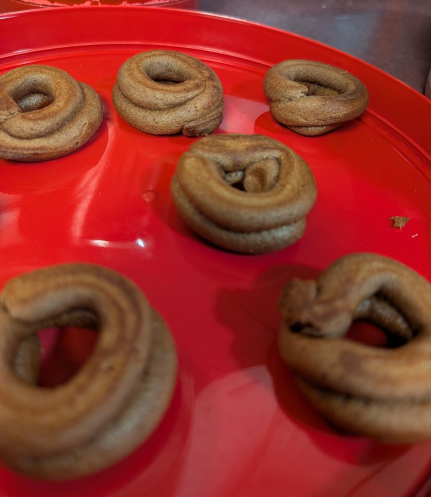 Funny looking mini chocolate doughnuts 