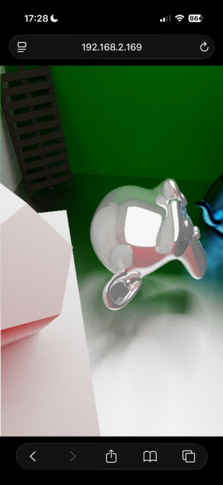 path traced image of a cornell box with a suzanne monkey model inside (alternative angle 1)