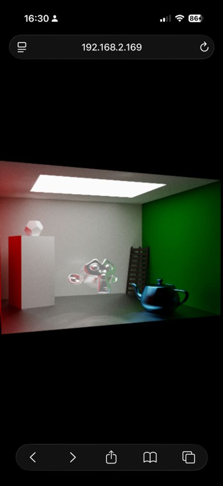 path traced image of a cornell box with a suzanne monkey model inside (alternative angle 3)