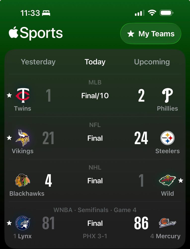 Twins, Vikings, Wild, Lynx losing all on the same date, Sept 28.