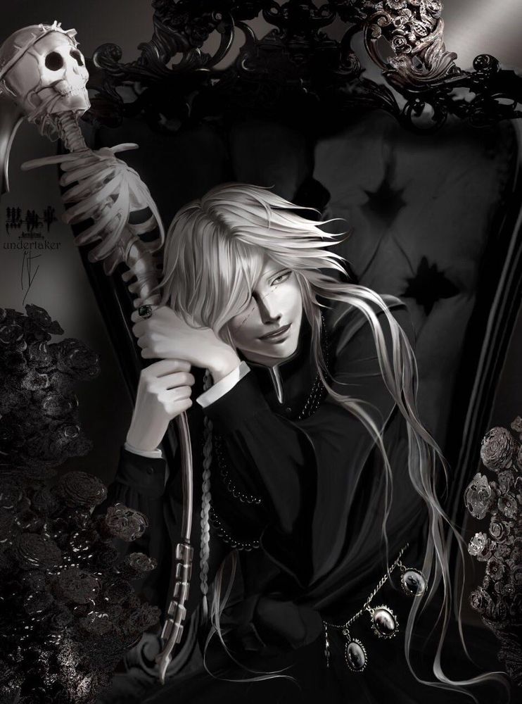 Kuroshitsuji, it's a picture of undertaker holding his skull staff.