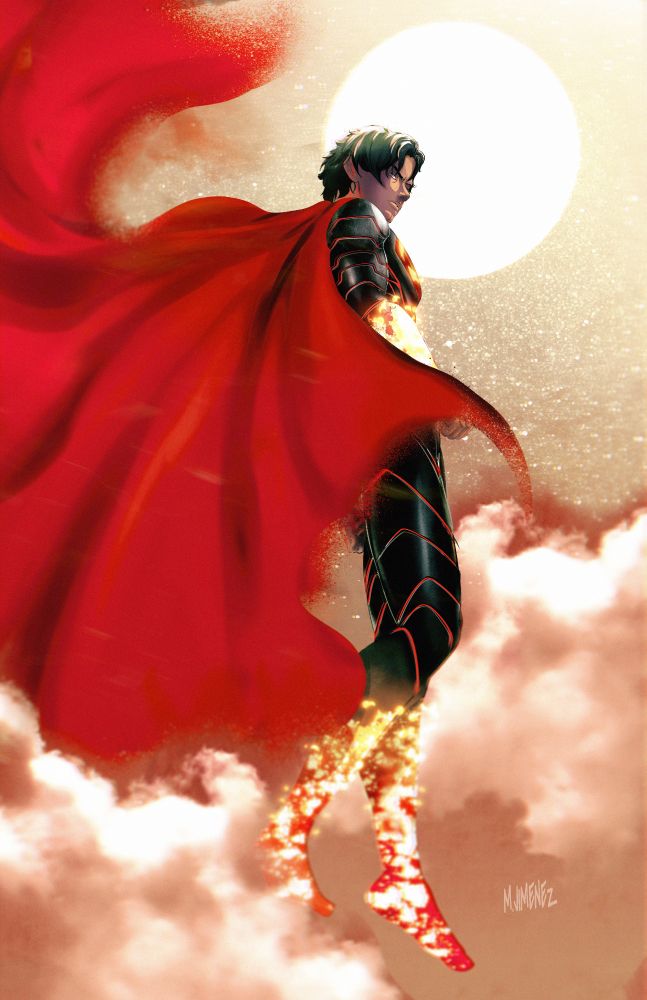 Absolute Superman floats in the clouds