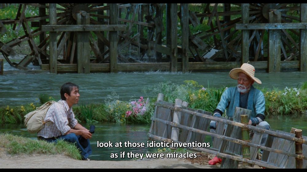 look at those idiotic inventions as if they were miracles (continues to say "and bow down before them")