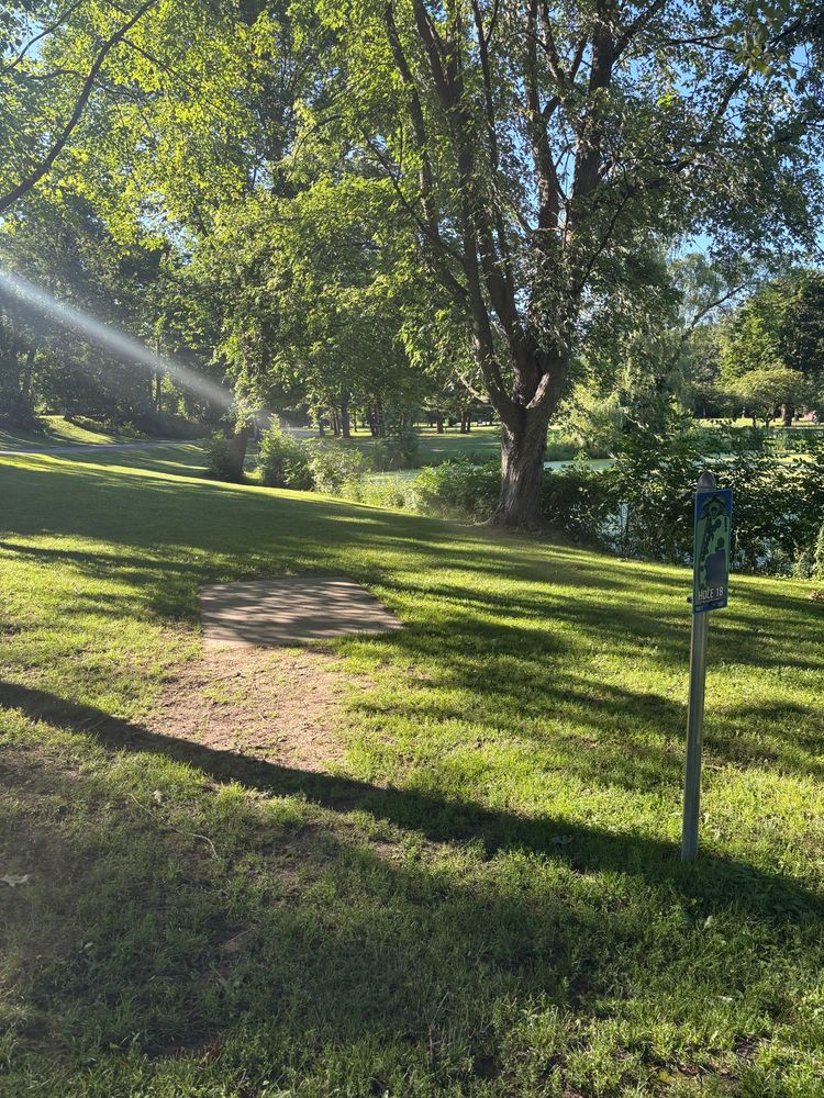 The is was hole 18 tee. Shot over the water towards the basket (I managed to not screw it up and landed in bounds for the par) 