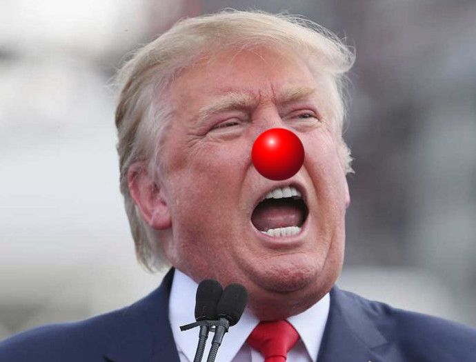 Donald Trump wearing a clown's red nose