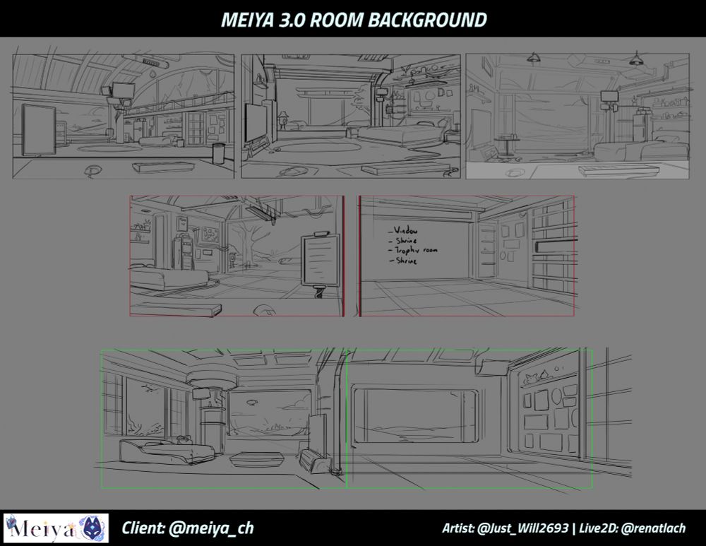 Rough ideation sketches for the backgrounds