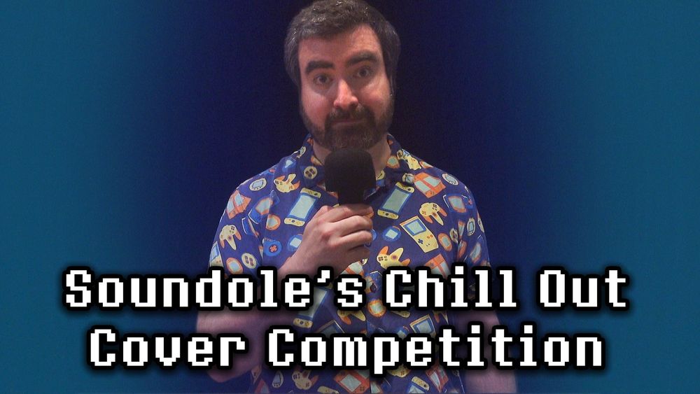 A video thumbnail showing me standing in front of a dark background, holding a microphone, with the words 'Soundole's Chill Out Cover Competition' at the bottom of the frame.