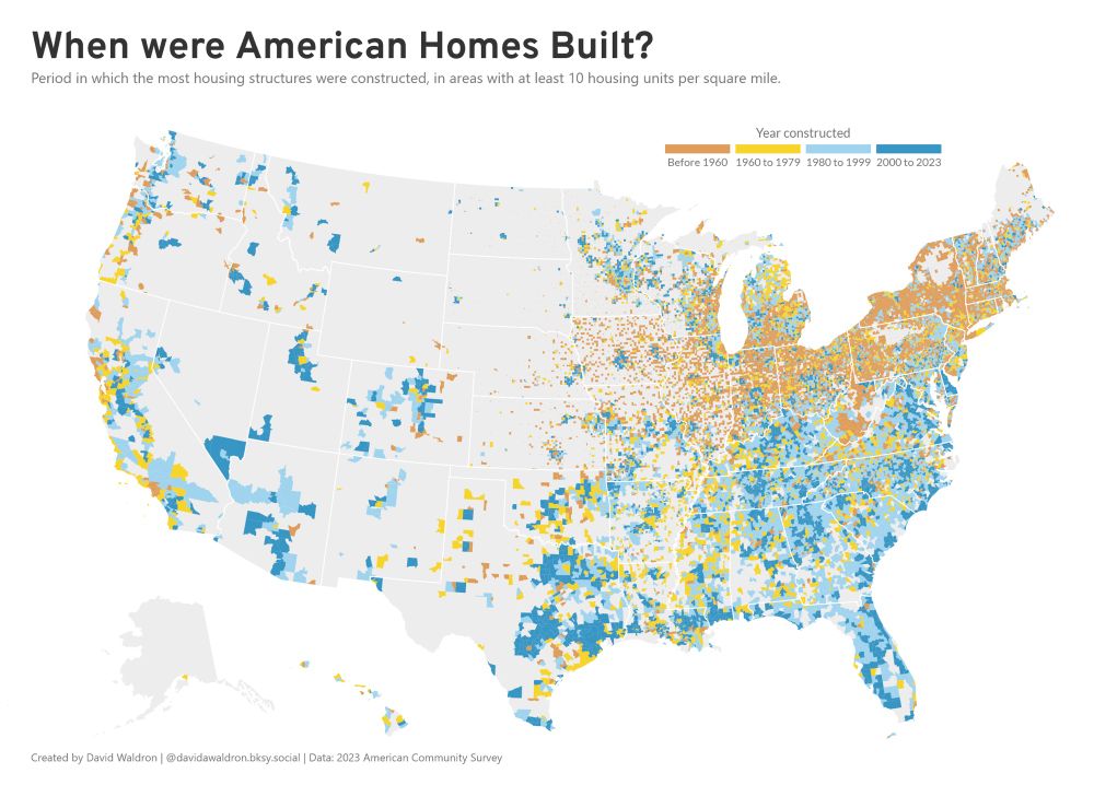 Map of when housing structures were constructed in the United States