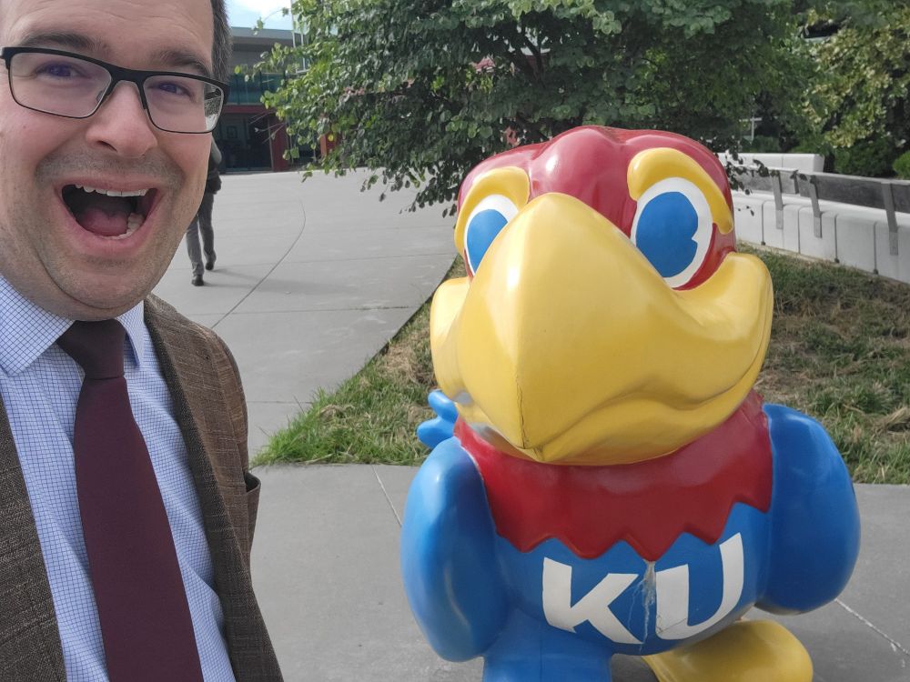 Selfie of me and a Jayhawk