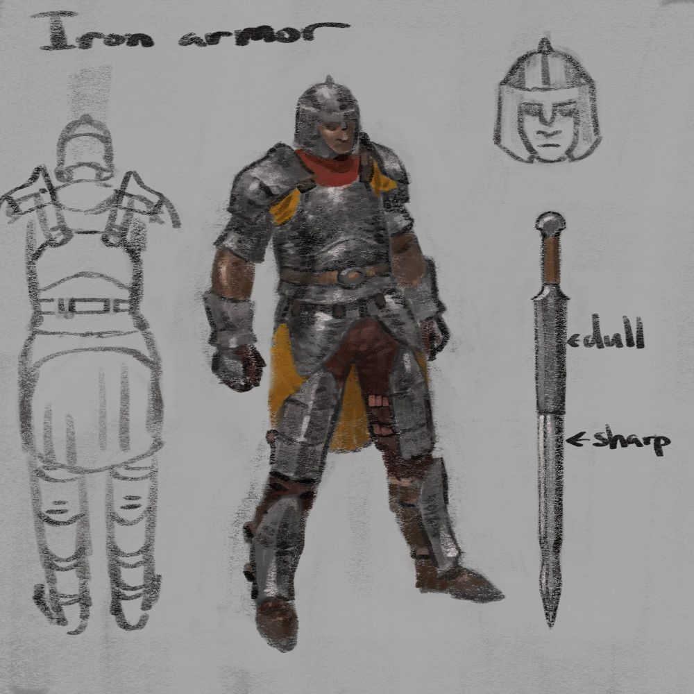 A redguard in my version of iron armor, and a cool sword with no cross guard 