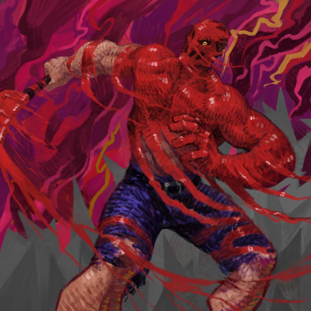 Rick Splatt is covered in blood and swinging his dang cleaver around!