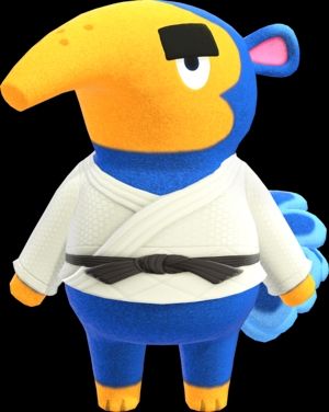 The in-game sprite of Cyrano, an anteater from animal crossing