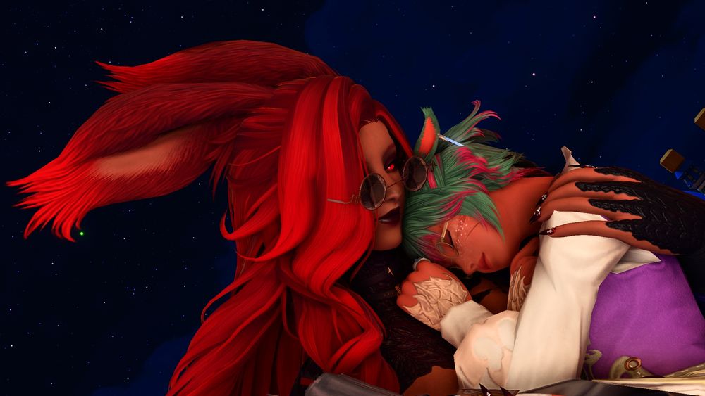 Irisia Deathsong carries a sleeping Arya after a long flight back to Thavnair. (Deathsong AU)