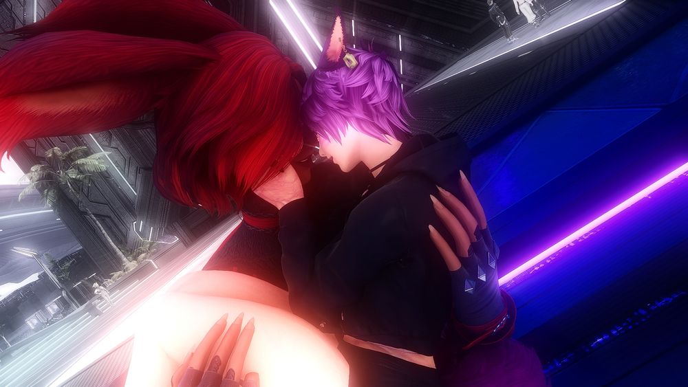Scarlet Dragon, Irisia Deathsong's Arcadion Persona, holds Vivian in her arms after defeating the Brute Abombinator. (Deathsong AU)