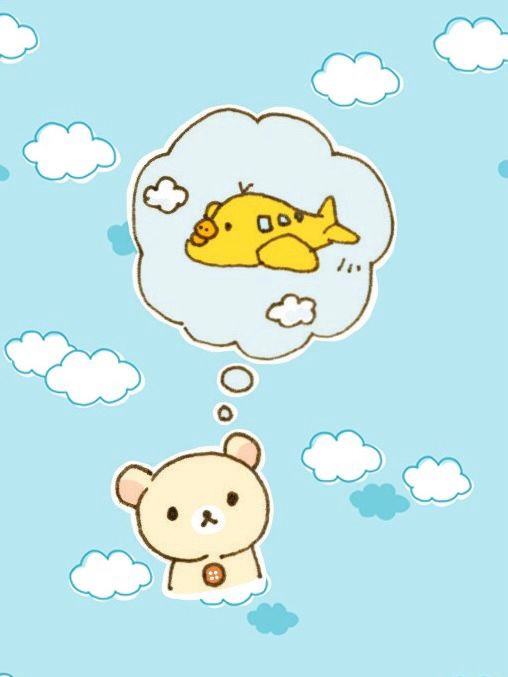 キイロイトリが飛行機になっている所を想像しているコリラックマのイラスト