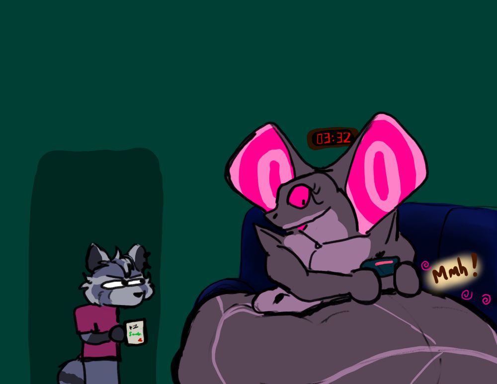 Comko looks down at the part of their coils that have the rabbit, as he starts moaning inside them.