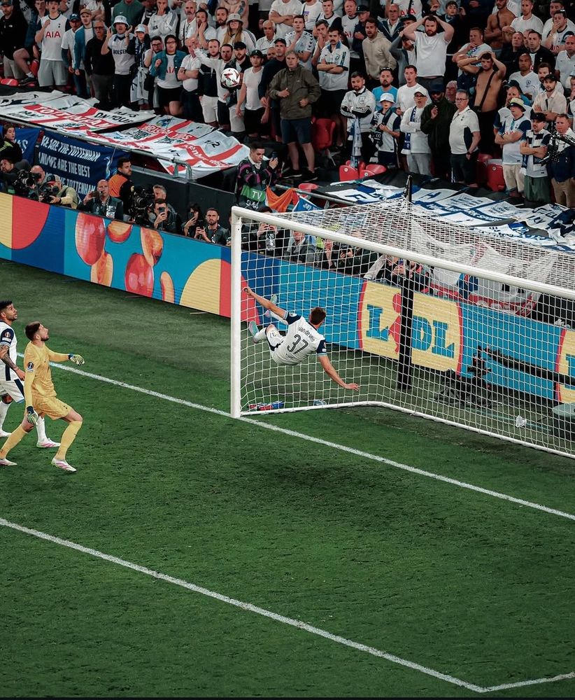 Micky van de Ven clears a ball off the goal line by leaping probably 30 feet in the air (perhaps an exaggeration) saving the day.