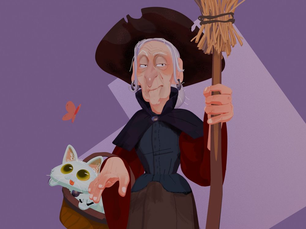 a screenshot from Blender of a stylized 3D version of Granny Weatherwax