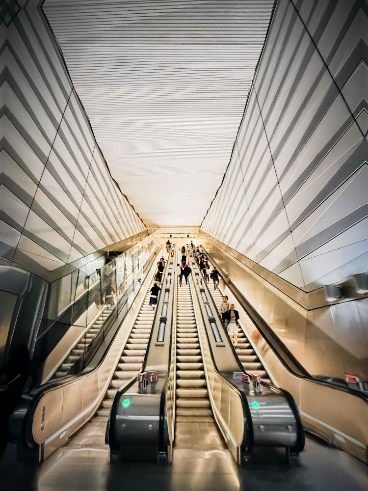 Up Elizabeth line stairs at Liverpool st